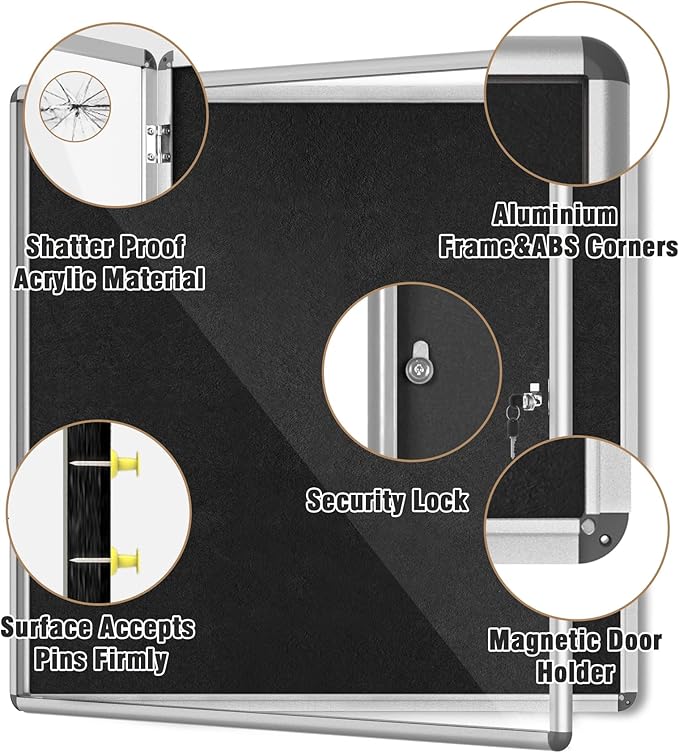 Mifuro 38"x38" Enclosed Bulletin Board, Lockable Weather-Resistant Aluminum - Image 3