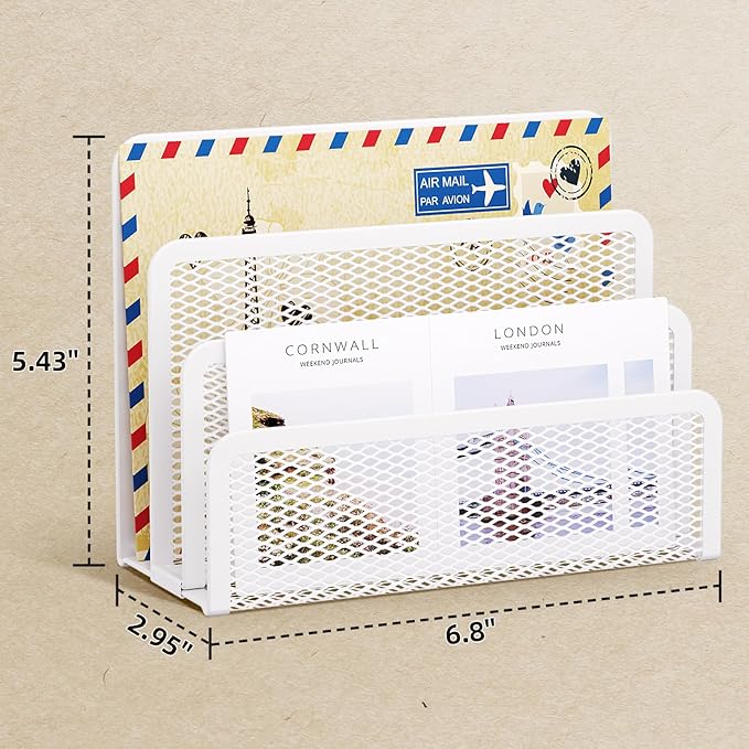 Marbrasse Mail Organizer for Desk, 3-Slot Mesh Metal Mail Holder countertop - Image 6
