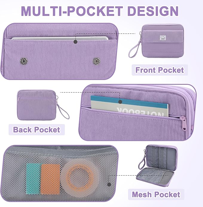 VASCHY Colored Pencil Case, Corduroy Large Pencil Pouch - Image 4