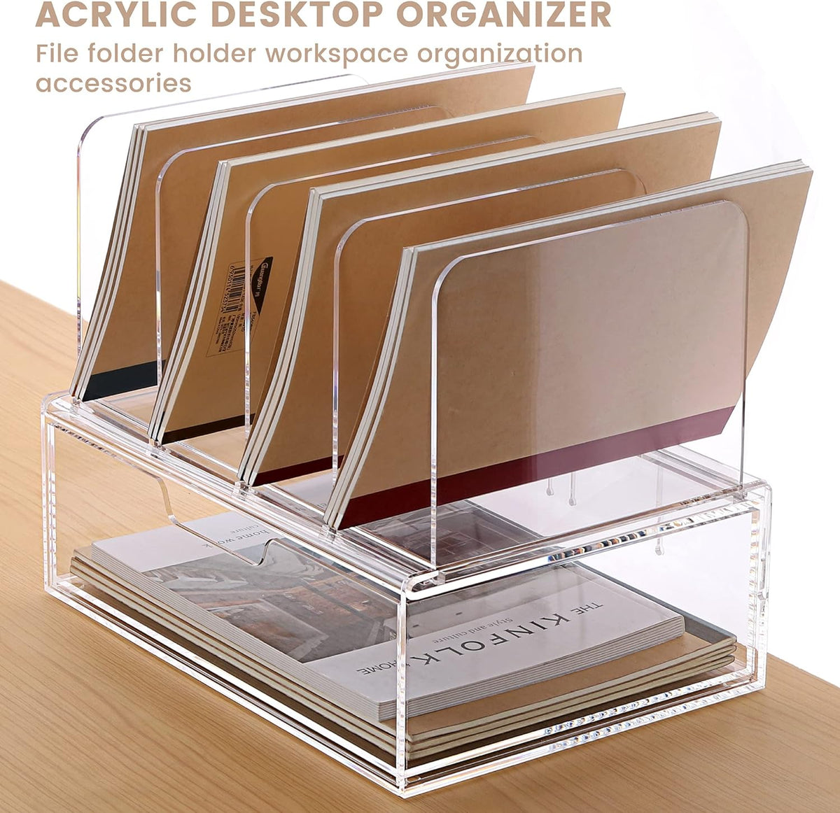 hezone desk organizers and accessories, acrylic desk organizer shown in use