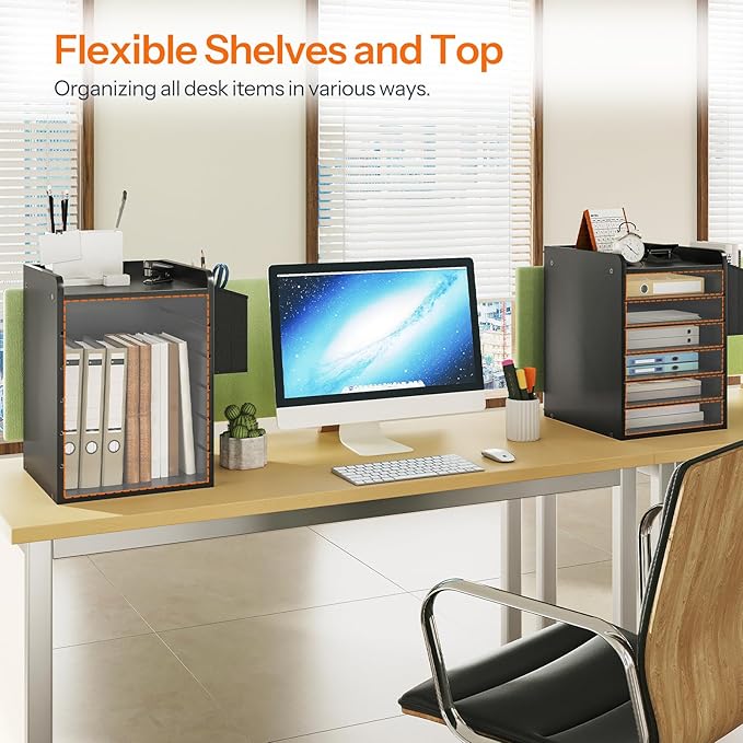 HOOBRO Adjustable Countertop Mail Sorter, 6 Tier Wooden Paper Organizer - Image 4