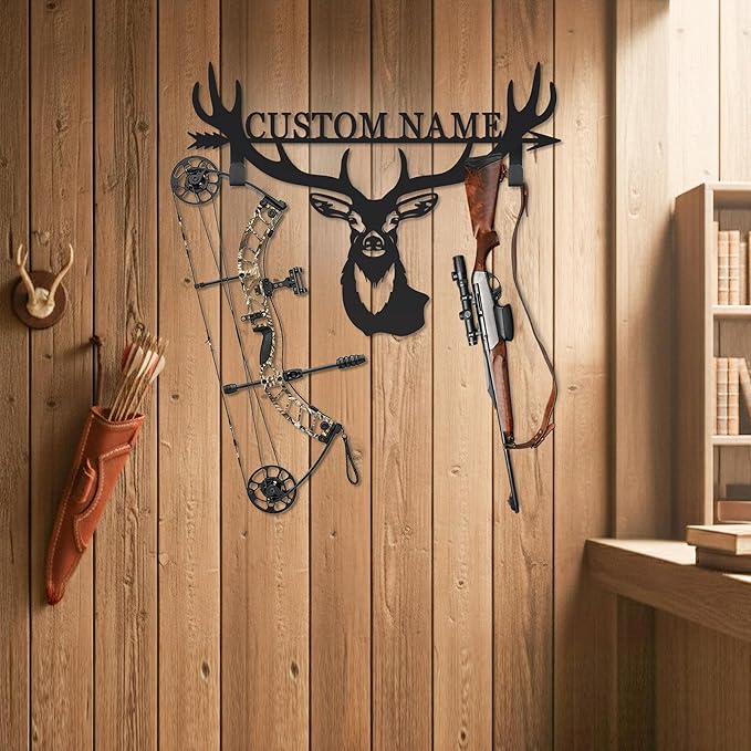 Personalized Deer Hunter Metal Wall Mount & Bow Rack, Custom Deer Hunting Gifts - Image 4