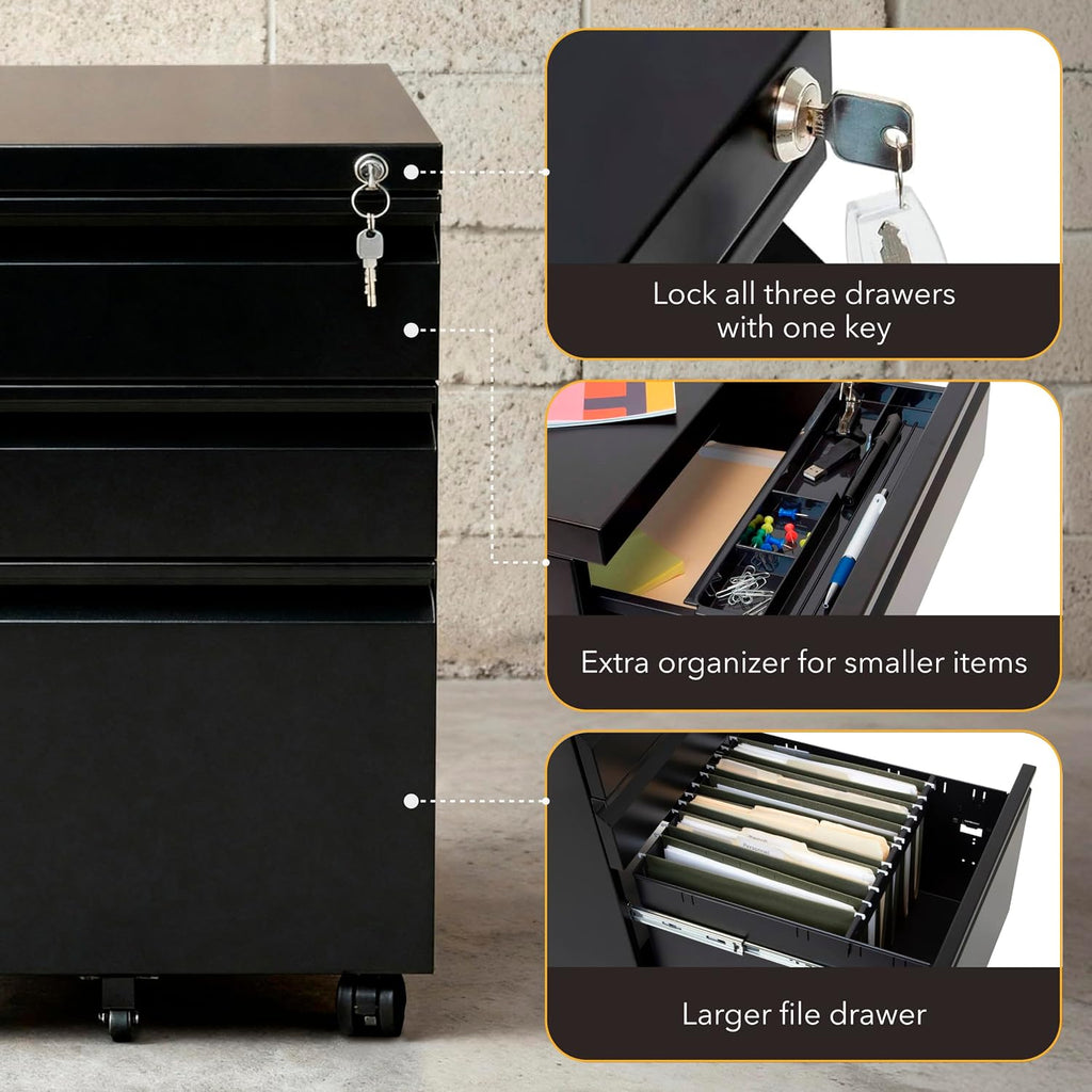 mount-it! 3 drawer file cabinet with lock and, view 10