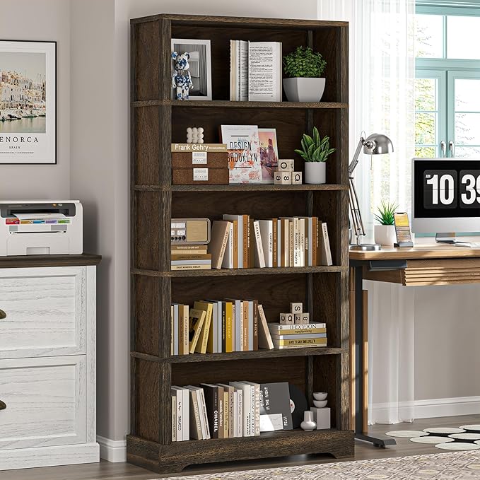 TVU 5-Tier Solid Wood Book Shelf, Floor Standing Bookcase, Farmhouse Style Book - Image 2