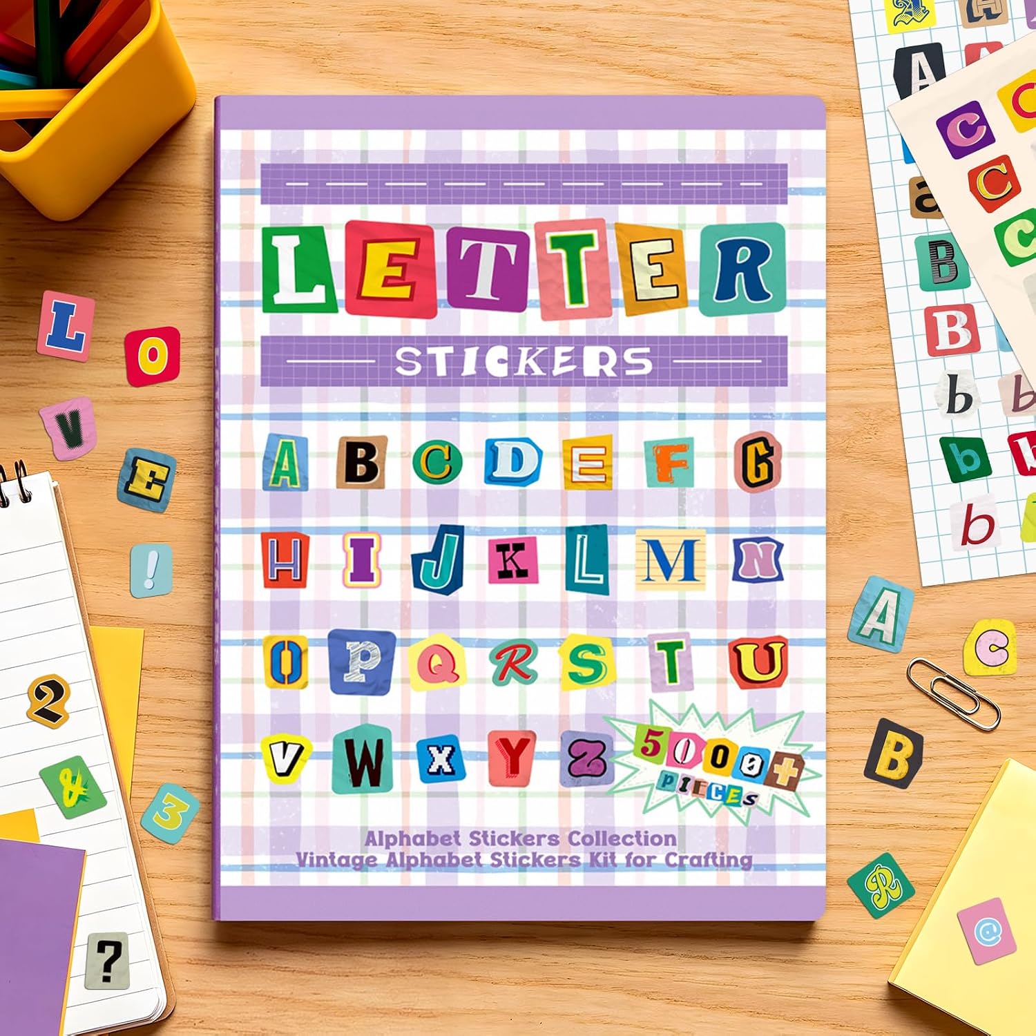 5000+ Letter Stickers for Scrapbooking Junk Journal Supplies Craft Decor | Vintage Letter Sticker Book, 48 Sheets Self-Adhesive Alphabet Stickers Small Ransom Letters for Journaling Planners Labels