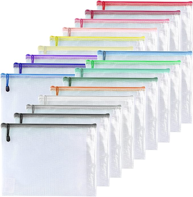 Oaimyy-8"x10"-18 Pcs-Plastic Mesh Zipper Pouch Document Folders Bag Zip File by Oaimyy