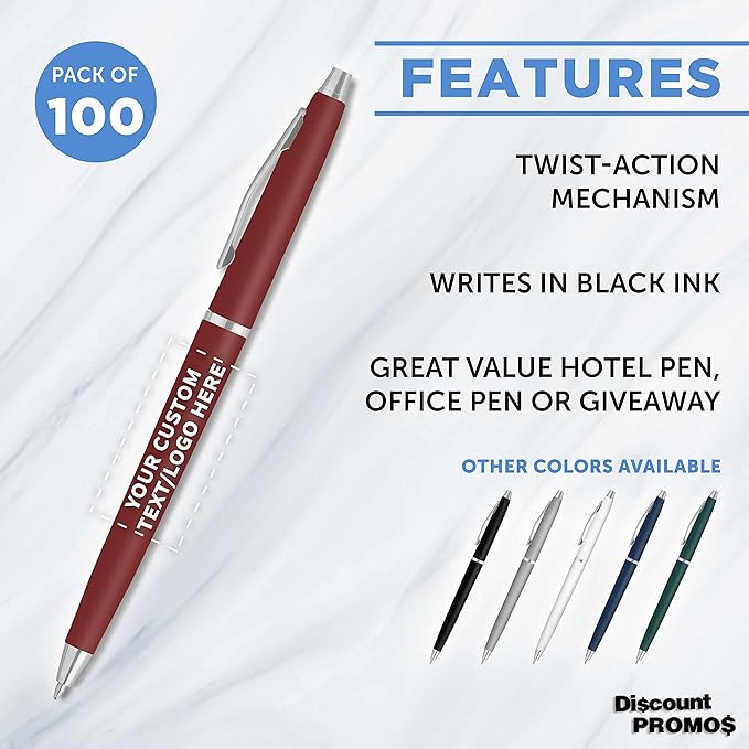 DISCOUNT PROMOS Custom Langham Ballpoint Pens Set of 100, Personalized Bulk Pack - Image 2