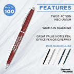 DISCOUNT PROMOS Custom Langham Ballpoint Pens Set of 100, Personalized Bulk Pack - Image 2