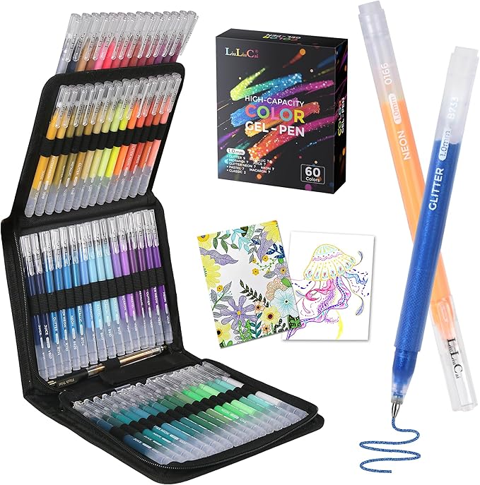 LIULIUCAI Gel Pens for Adult Coloring Book, 60 Colors Large Capacity Metallic by LIULIUCAI