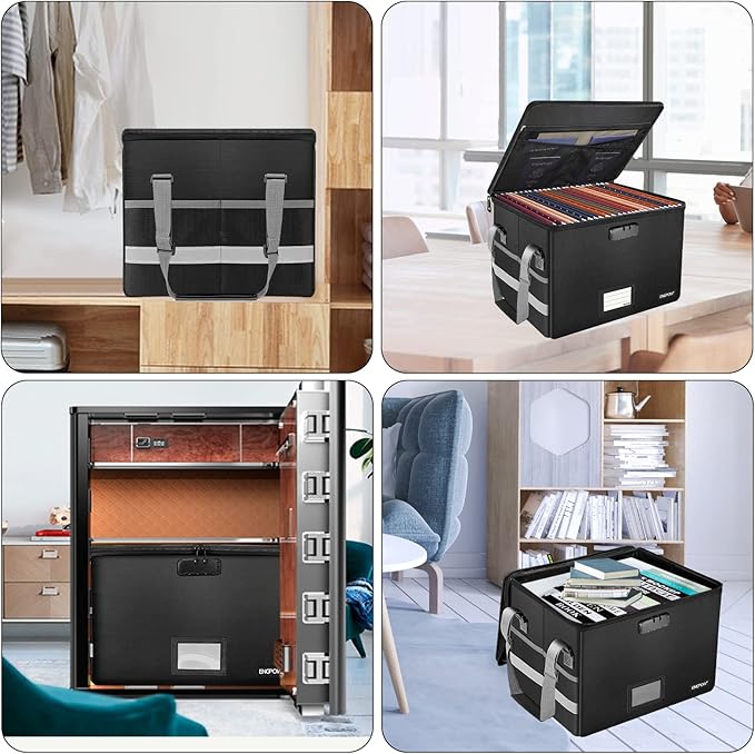 ENGPOW File Box with Lock, Fireproof Document Box with Zipper＆Pockets, - Image 2