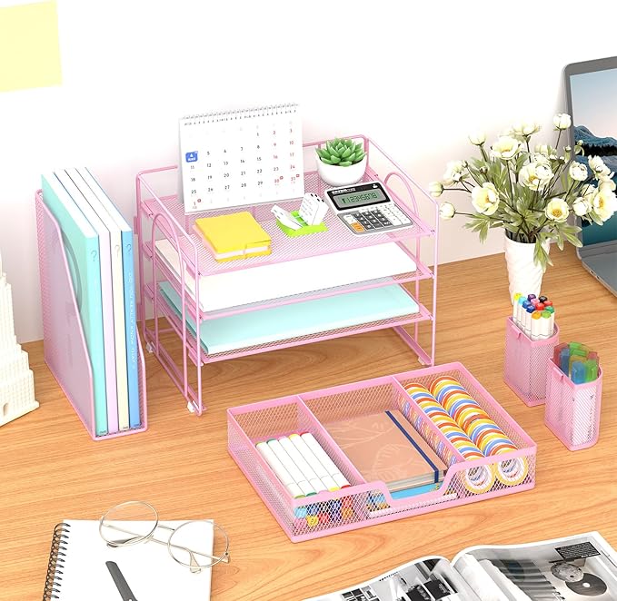 Marbrasse Desk Organizer and Accessories，4-Tier Paper Letter Tray Organizer - Image 2