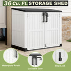 plastic outdoor storage shed, 36 cu ft waterproof, close-up detail