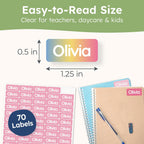 Personalized Universal Name Labels for Kids & Adults - Pink [70pcs] - Waterproof Name Stickers for School, Daycare & Clothes - Item & Supplies Name Stickers - Custom Stick On Labels