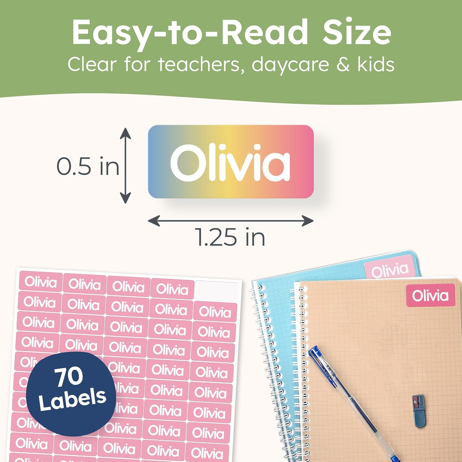Personalized Universal Name Labels for Kids & Adults - Pink [70pcs] - Waterproof Name Stickers for School, Daycare & Clothes - Item & Supplies Name Stickers - Custom Stick On Labels