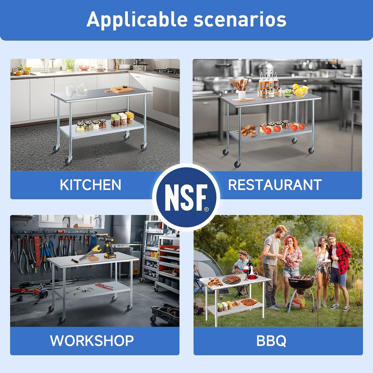 ROCKPOINT Stainless Steel Table for Prep & Work 24x48 Inches, NSF Metal C...