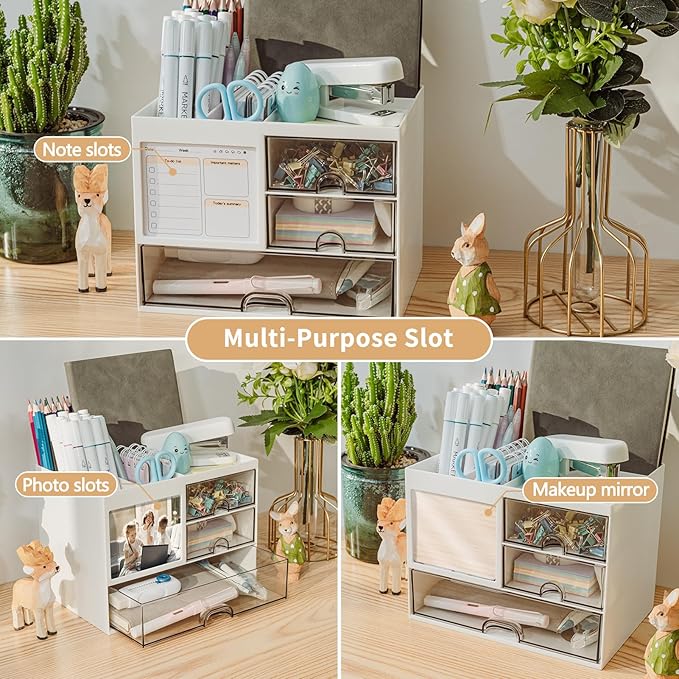 QIYVLOS Desk Organizer with 3 Drawer, Desk Organizers and Storage with 8 - Image 5