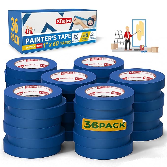 XFasten Blue Painters Tape 1 Inch Wide x 6, 480 Feet 36-Pack Bulk UV by XFasten