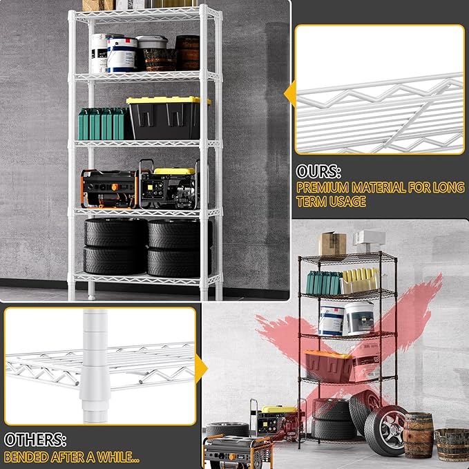 M MZG 1250 lbs 5 Tier Shelf Metal Storage Shelves Wire Rack Closet Organizers - Image 6