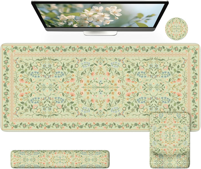 iCasso Mouse Pad with Wrist Rest, Large Desk Mat Set, Bean Green