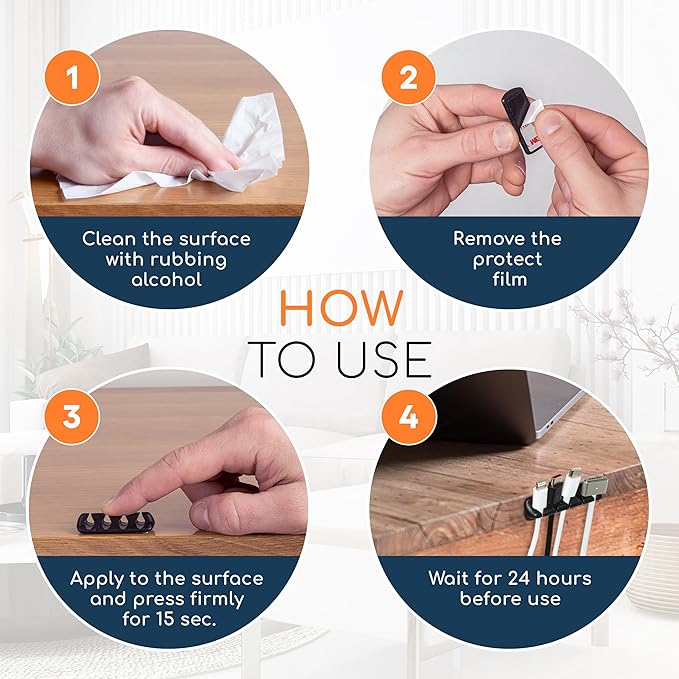 GLUIT Adhesive Desktop Cable Organizer 15 Slots Versatile Cord Holders Wire - Image 7