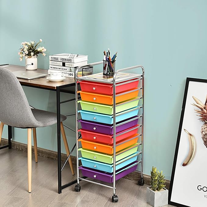 Giantex 10 Drawer Rolling Storage Cart Scrapbook Paper Office School Organizer - Image 4