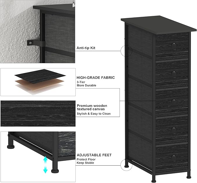 GiftGo Narrow Dresser Vertical Slim Dresser Chest of Drawers Skinny Storage - Image 5