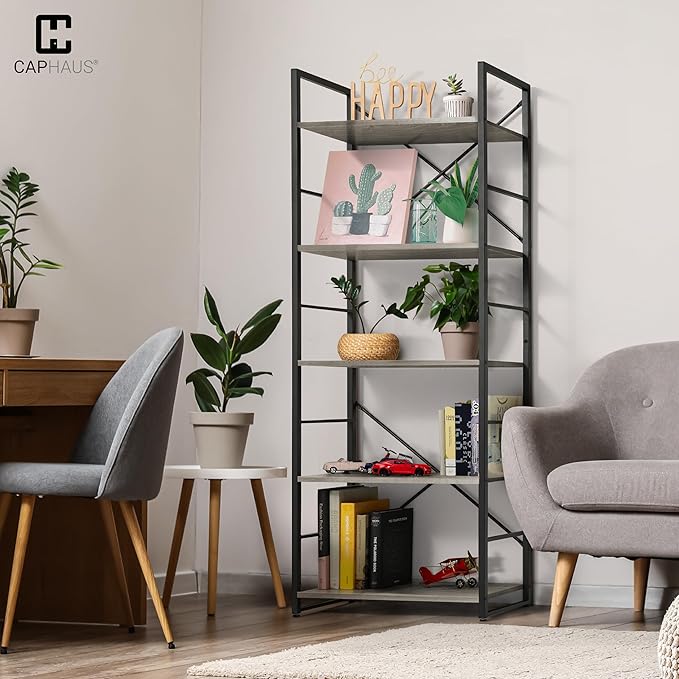 CAPHAUS 5 Tier Bookshelf, 24 Inch Width Free Standing Shelf, Bookcase Shelf - Image 2