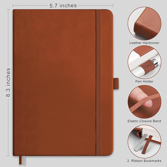 RETTACY Bullet Dotted Journal Notebook, 256 Pages, A5 Medium Size, Leather - Image 2