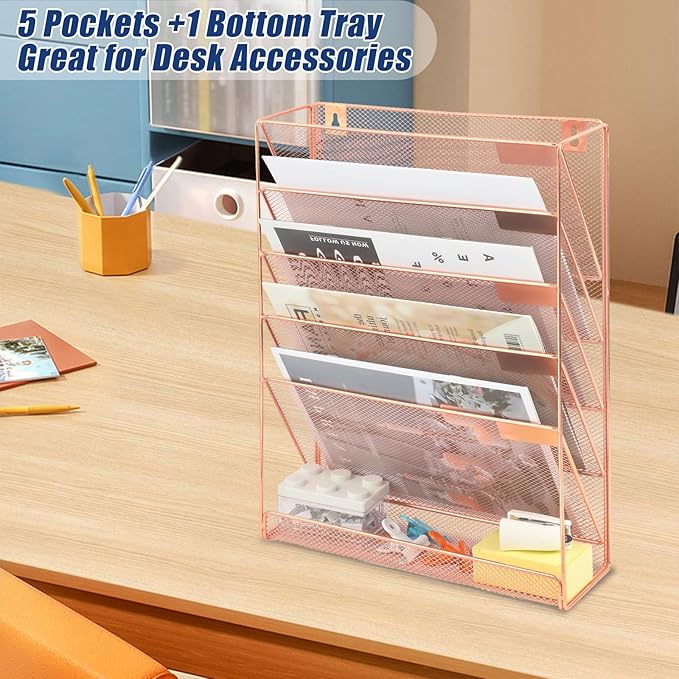 EASEPRES Desk File Organizer Mesh 6-Tier, Hanging Wall Mount Document - Image 5