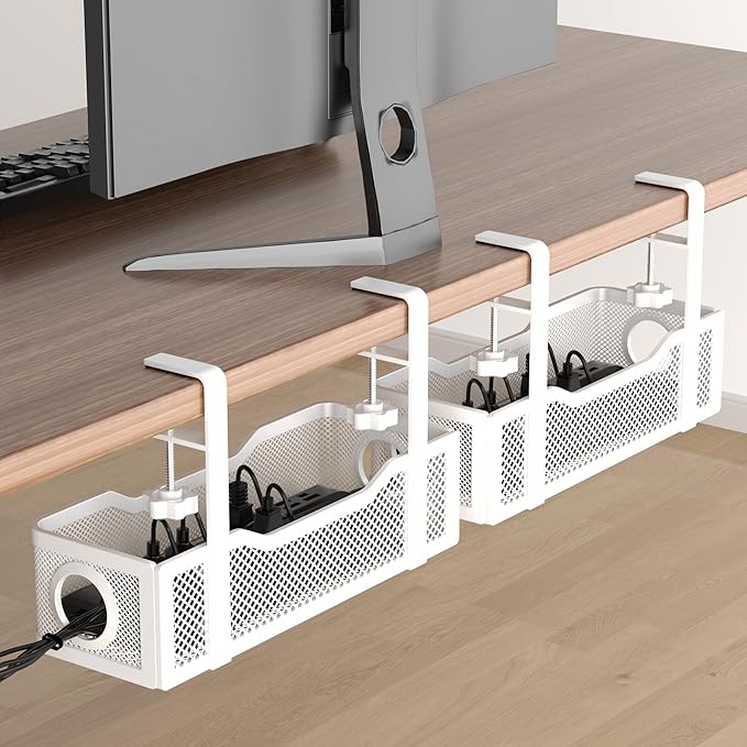 2 Pack Under Desk Cable Management Box White, Cinati 26.8" Wire Organizers No by Cinati
