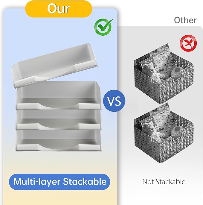 4 Pack Stackable Paper Trays for Letter Documents, Desktop File Organizers for - Image 3