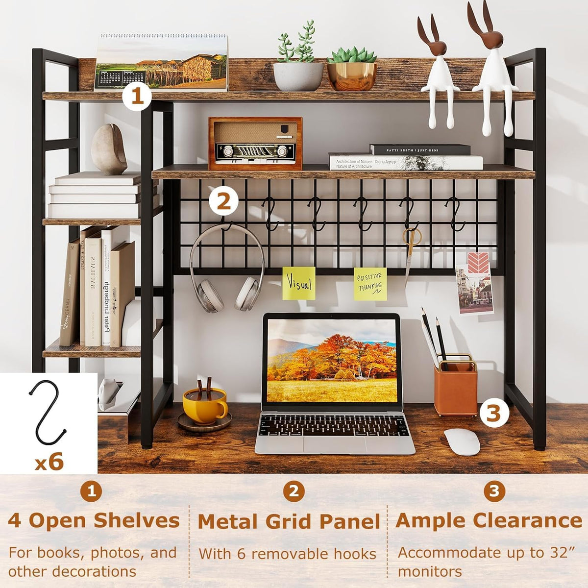 COSTWAY Desktop Bookshelf for Monitors up to 32", Countertop Organizer