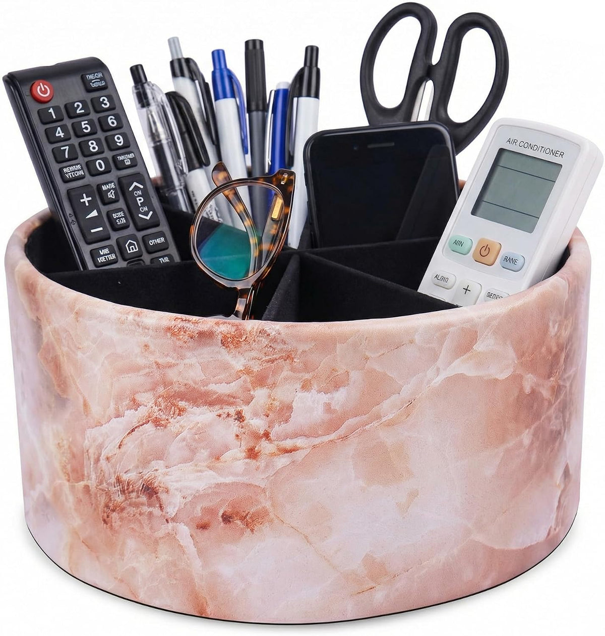 Remote Control Holder, 360°Spinning PU Leather Desk TV Remote Caddy,Desk Stor...