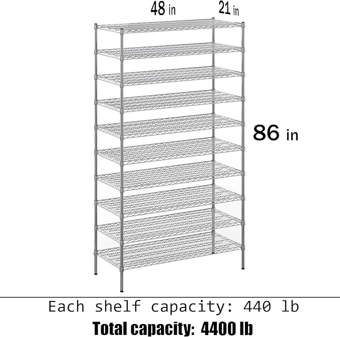 Regal Altair 21" Deep x 48" Wide x 86" Height Wire Shelving Kit | 10-Tier | NSF - Image 3
