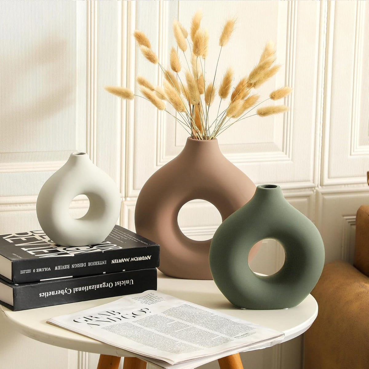 Vanselia Ceramic Vase Home Table Decor - Flower Vases Set of 3 Small Living R...