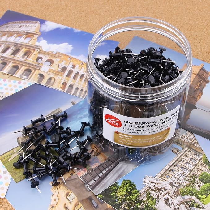 Yalis Black Push Pins 600 Count, Standard Dark Thumb Tacks - Image 4
