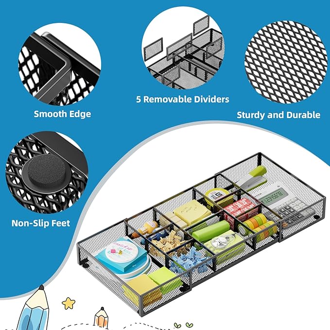 Marbrasse Expandable Desk Drawer Organizer, Mesh Drawer Organizer Tray - Image 6