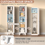 67" Tall Narrow Storage Cabinet Metal Bathroom Cabinet with Lockable and 4 Adjustable Shelve,Anti-Tip Design,Standing Pantry Cabinets Cupboard for Kitchen,Dining Room,Bathroom-Assembly Required(White)