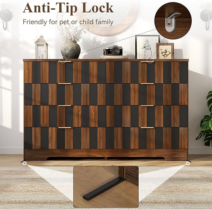 8 Drawer Dresser for Bedroom, Modern Double Dresser, Mid Century Wooden Storage - Image 4