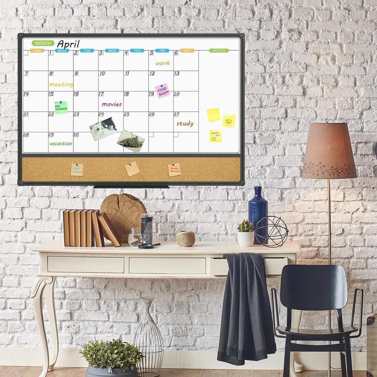 JILoffice Magnetic Calendar Whiteboard & Bulletin Corkboard Combination, ...