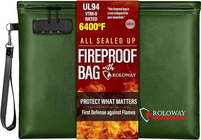 ROLOWAY Fireproof Document Bag, 6400℉ Fireproof Money Bag by ROLOWAY