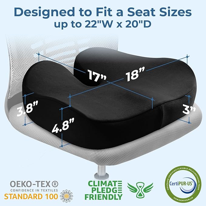 5 STARS UNITED Seat Cushion for Tailbone Pain Relief – Large Memory Foam - Image 2