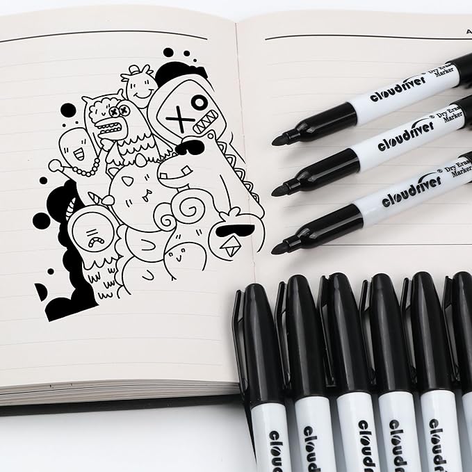 cloudriver Fine Tip Dry Erase Markers Black, 60 Pack Black Whiteboard Markers - Image 6