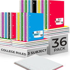 Rosmonde 36 Pack 3 Subject Spiral Notebook College Ruled Bulk, Thick Paper by Rosmonde