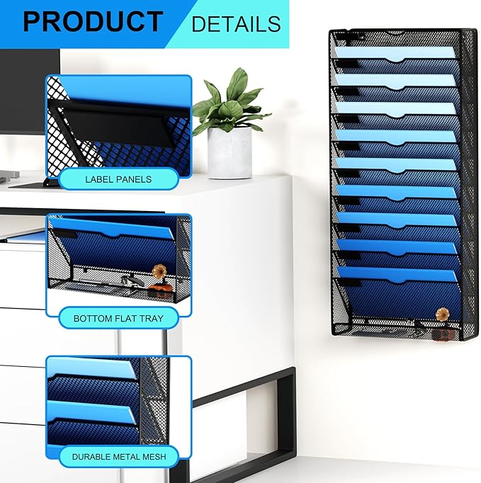 GDINDINFAN Hanging Wall File Organizer 10 Tier Wall Mounted File Holder - Image 4