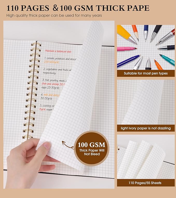 Graph Paper Notebook, Spiral Notebook Journal 8.5” x 11”, A4 Large Grid - Image 4