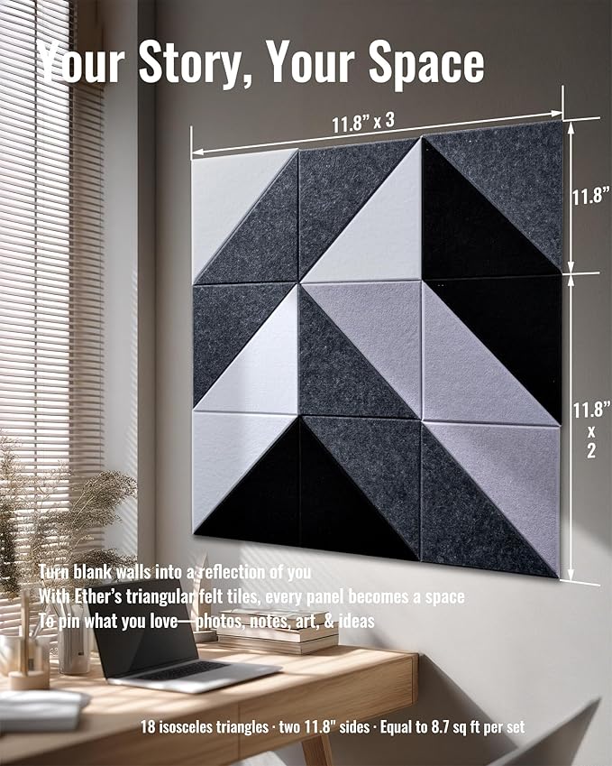 PebblingQ Felt Wall Tiles Bulletin Board, Modular Decorative Panels - Image 7