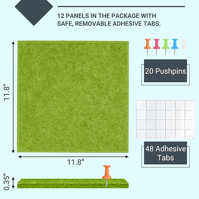 AKTOP Cork Board Bulletin Board 47"x35", 12 Pack Removable Felt Cork Board Tiles - Image 3