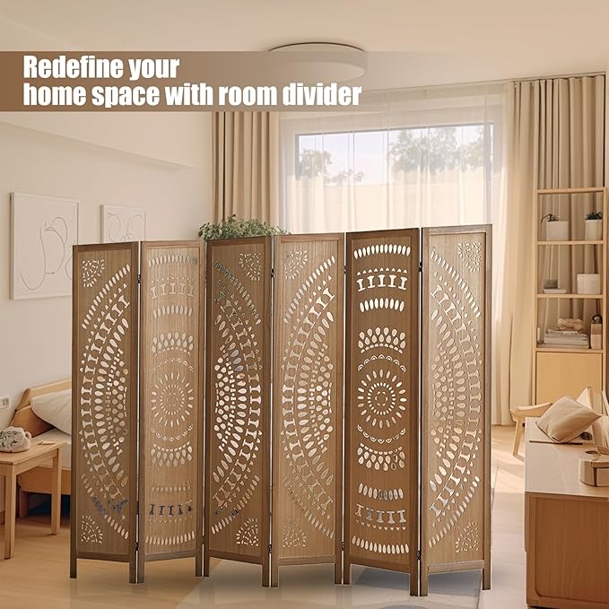 ALeesing 6 Panel Wood Room Divider Fully Assembled, Decorative Room Dividers - Image 9