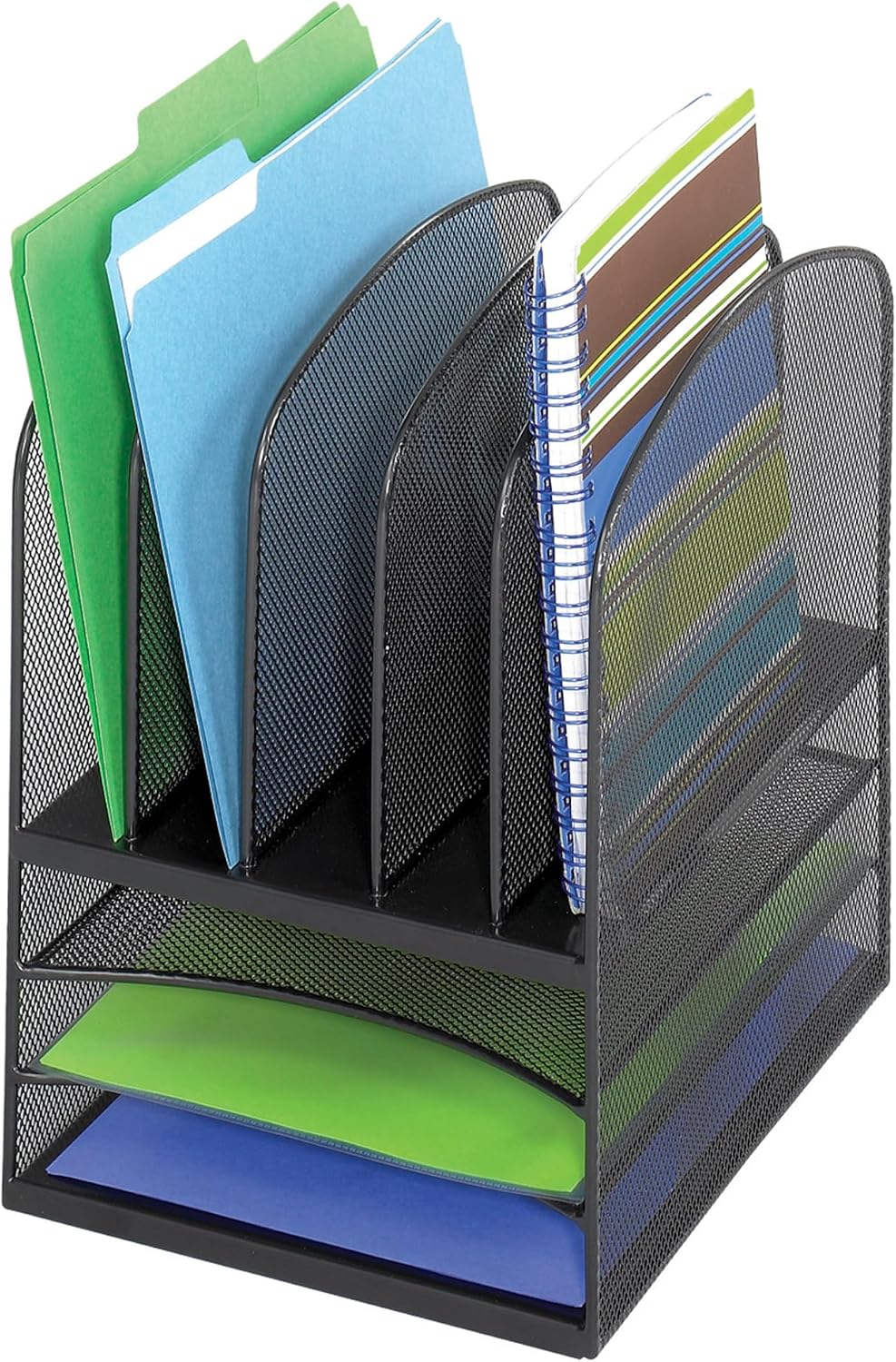 Safco 3266BL Onyx Mesh 5 Sorter, 3 Tray Desktop Organizer. Durable Steel Mesh...